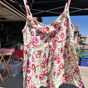 Vintage Torrid Pink and White Sleeveless Bustier Peplum Camisole